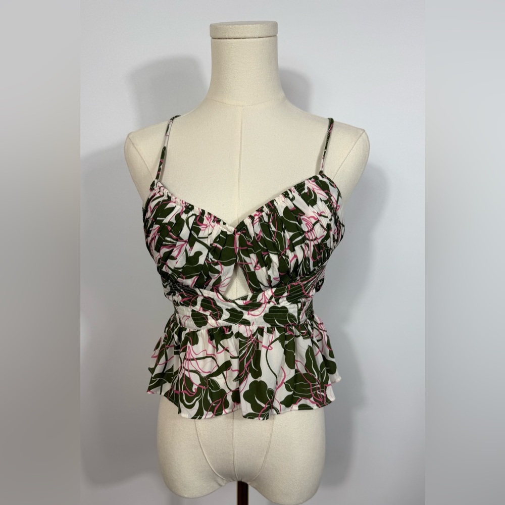 New! Parker Floral Print Peplum Camisole In Egret White Sz 6